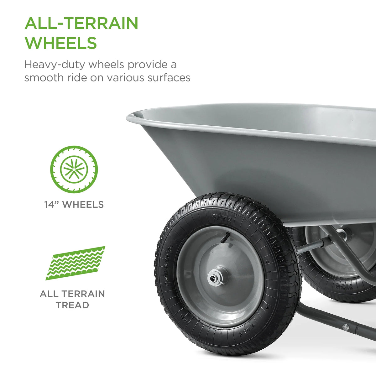 Best Choice Products Dual-Wheel Home Wheelbarrow Yard Garden Cart for Lawn, Construction - Green