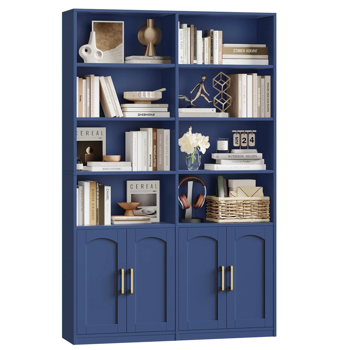 Homfa 73 Tall Bookcases with Doors, 8 Cubes 6-Tier Double Row Bookshelf, White Bookcase for Living Room Home Office