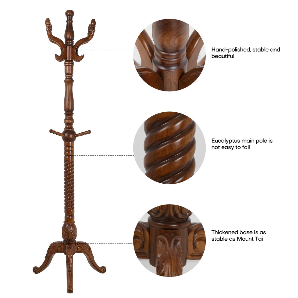 Vintage 79" Coat Tree Stand Heavy Duty Freestanding Clothes Hat Coat Rack Stand with 8 Hooks