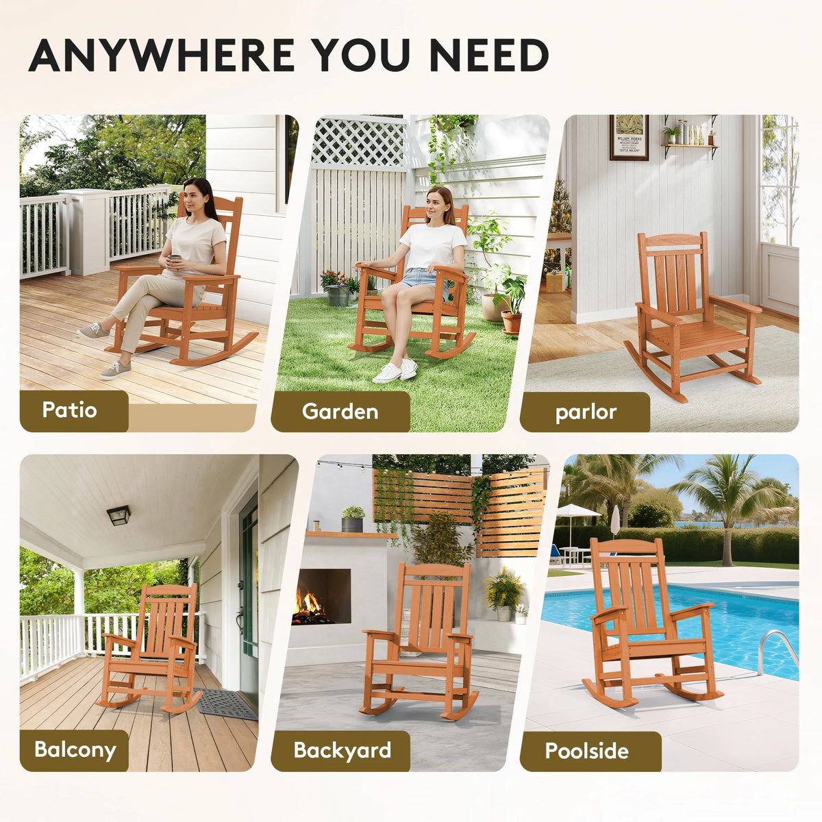 KINGYES Outdoor Rocking Chair Set of 2, HDPE Patio Rocking Chair, Heavy Duty Front Porch Rocker, Navy