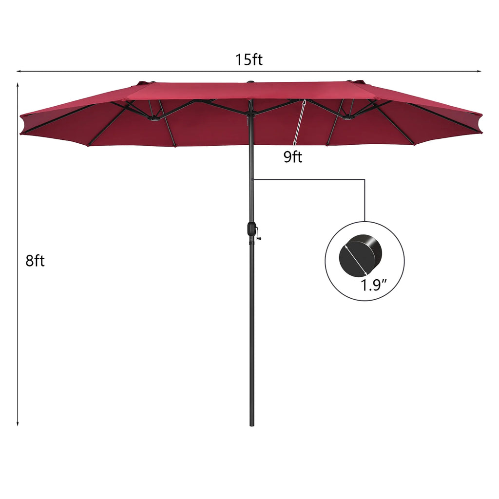Costway 15ft Beige Patio Double-Sided Umbrella, Crank Lift