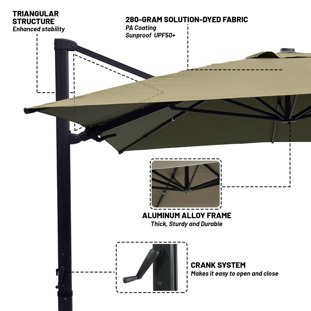 Boyel Living 10 x 13 FT Cantilever Patio Umbrella, Outdoor Rectangle Offset Umbrella with 360°Rotation, Heavy Duty Patio Hanging Umbrella with Base for Garden Pool Backyard, Navy Blue