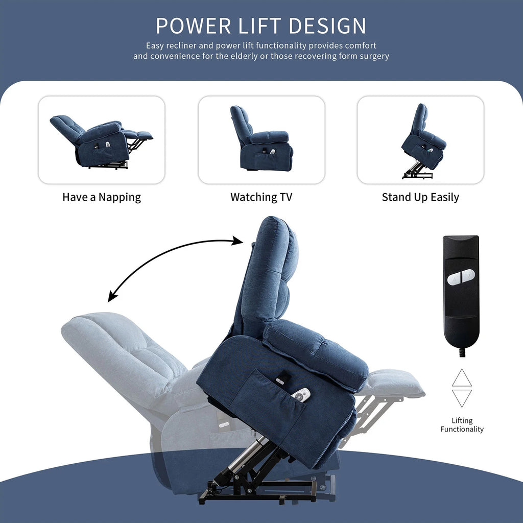 JONPONY Power Lift Recliner Chair Recliners for Elderly with Heat and Massage Recliner Chair for Living Room with Infinite Position and Side Pocket,USB Charge Port,Brown