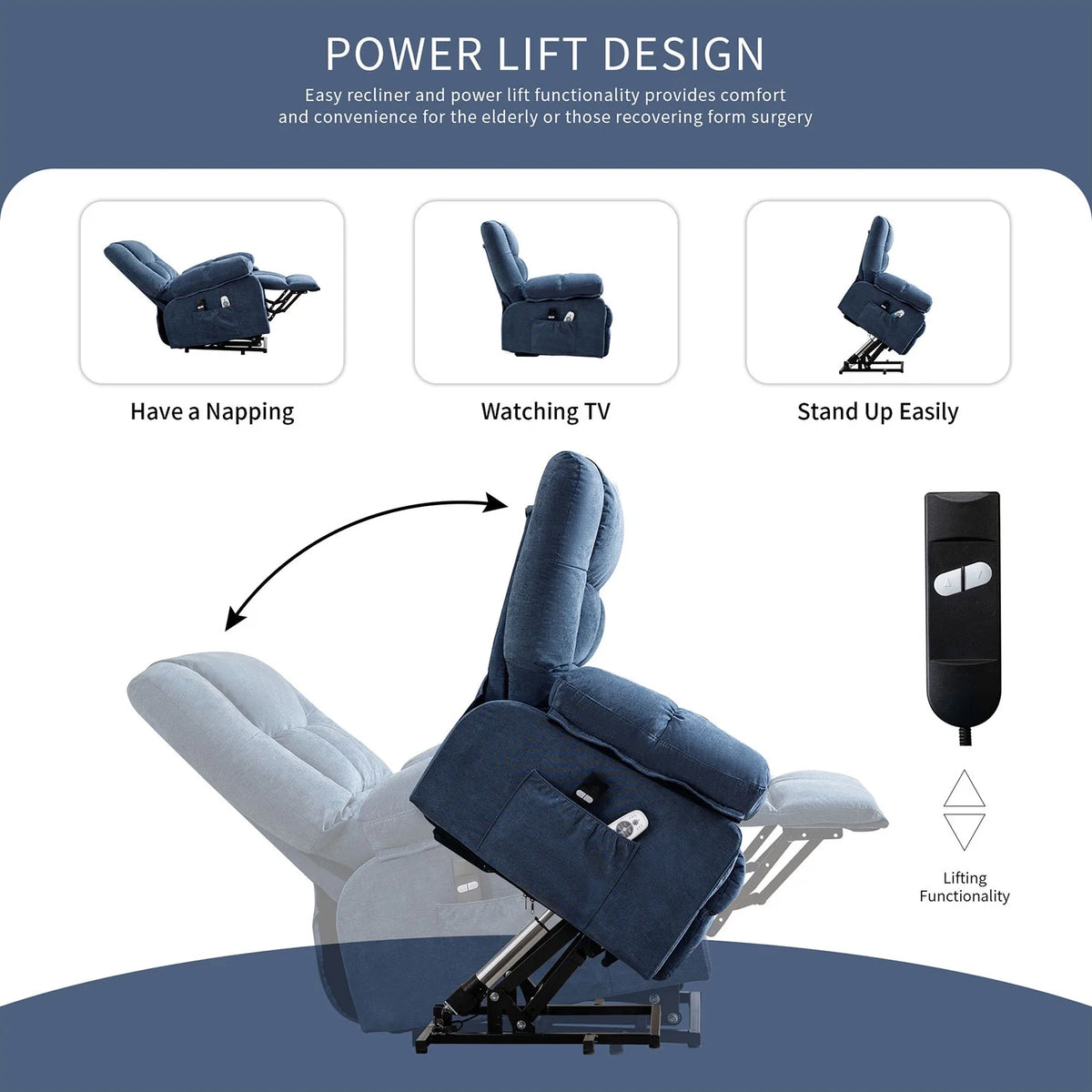 JONPONY Power Lift Recliner Chair Recliners for Elderly with Heat and Massage Recliner Chair for Living Room with Infinite Position and Side Pocket,USB Charge Port,Brown