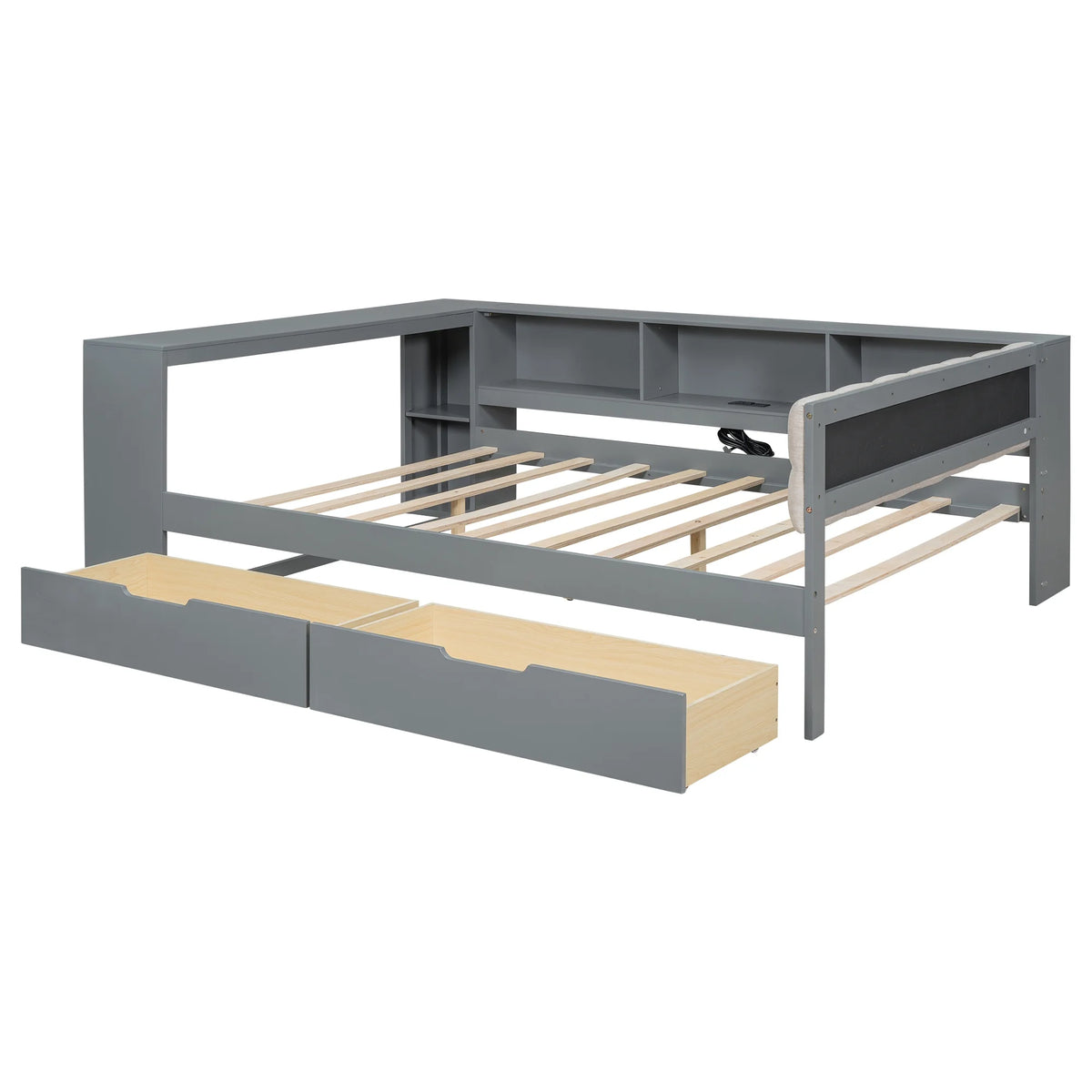 Euroco Wood Twin Size Platform Bed with Desk and Shelves, Drawers and USB Charging for Kids, Cream