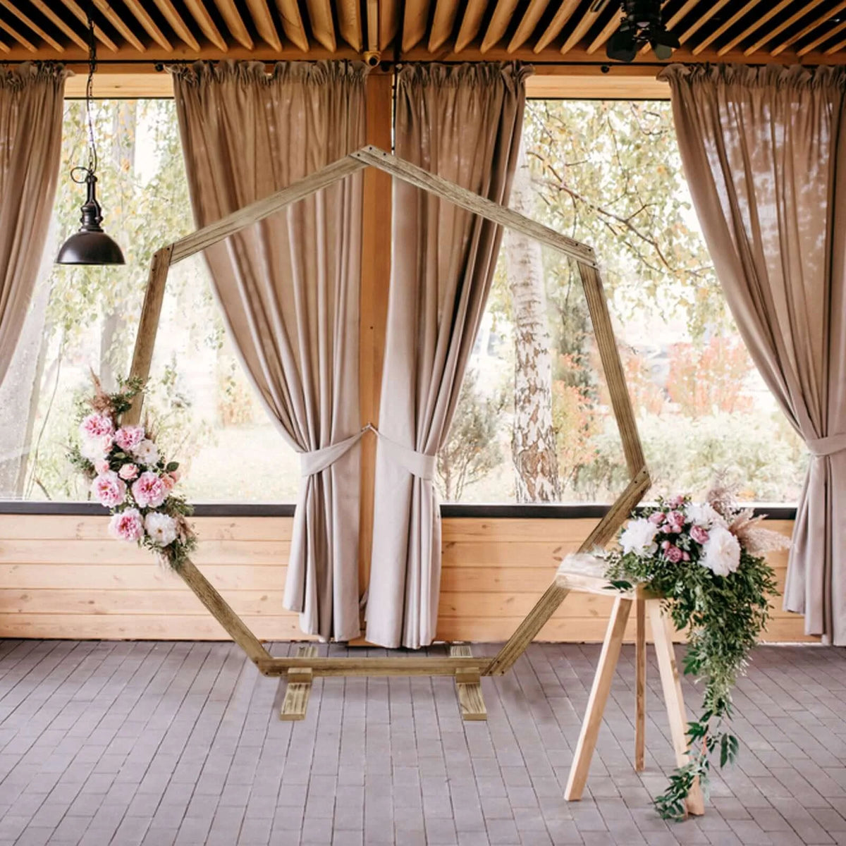 Efavormart 7FT Rustic Square Wedding Arch Wooden Backdrop Stand, Wedding Ceremony Arch - Brown