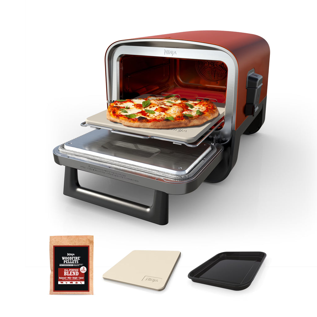 Ninja Woodfire? Pizza Oven, 8-in-1 outdoor oven, 5 Pizza Settings, Ninja Woodfire? Technology, up to 700F heat, BBQ smoker, electric