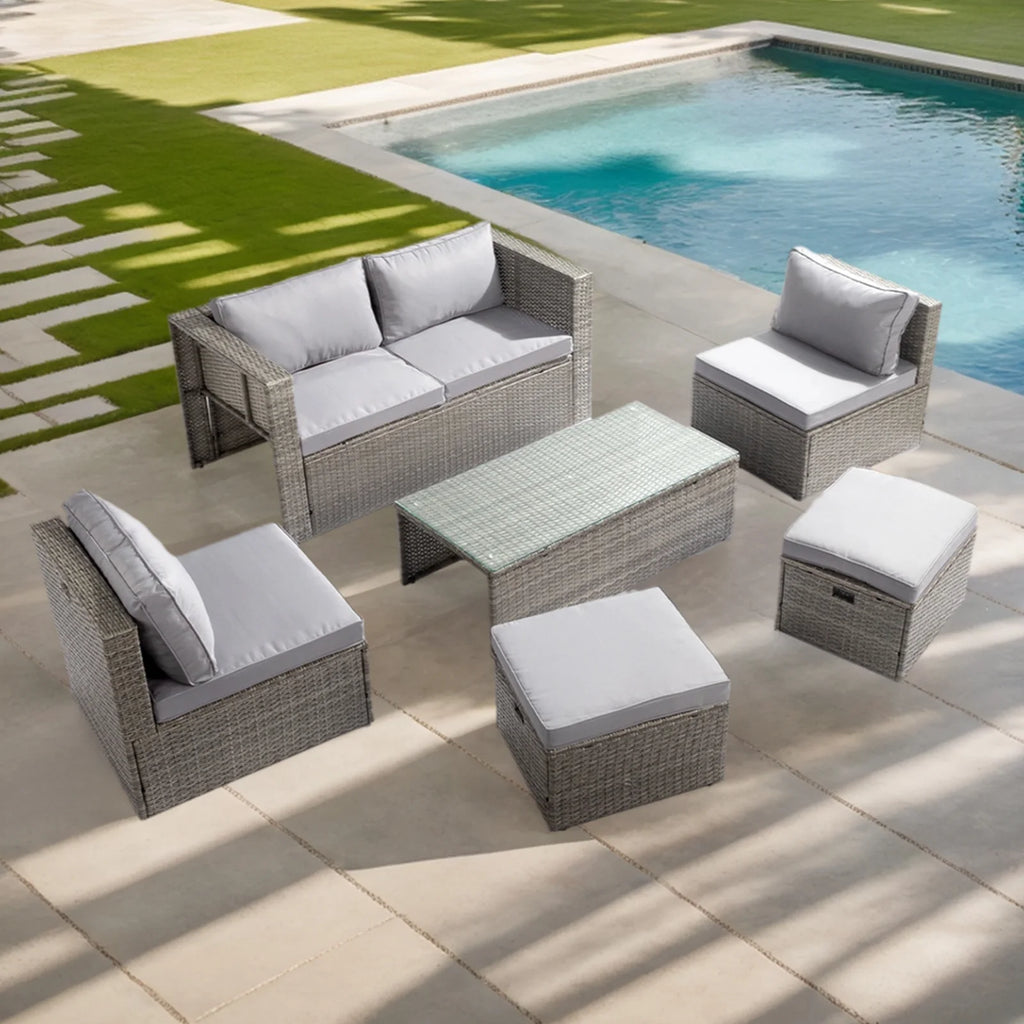 Ktaxon 7-Piece Wicker Patio Furniture Set, Patio Furniture Set with Water Resistant Thick Cushions and Coffee Table, Beige