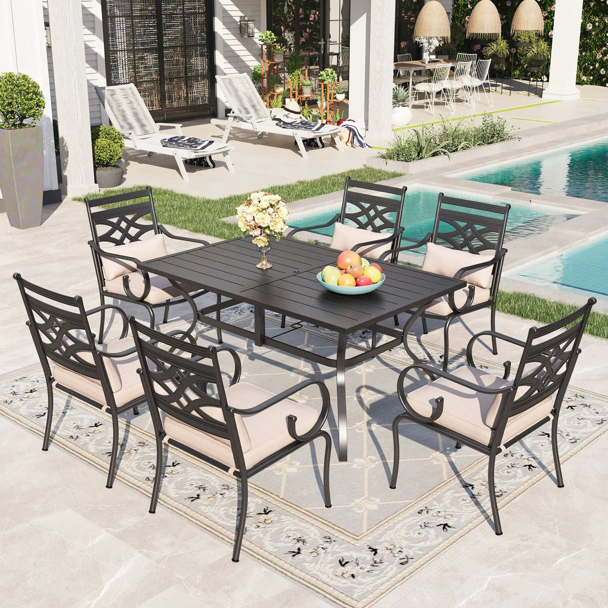 Sophia & William 60" x 38" Outdoor Metal Rectangular Dining Table for 6, Black