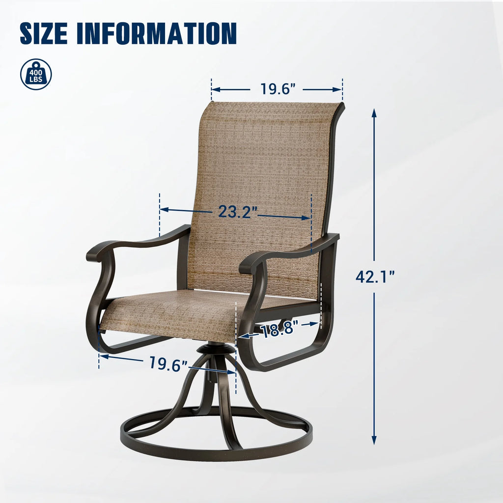 UDPATIO High Back Outdoor Dining Chairs Set of 2, All Weather Swivel Patio Chairs, Breathable Garden Outdoor Furniture for Backyard Deck