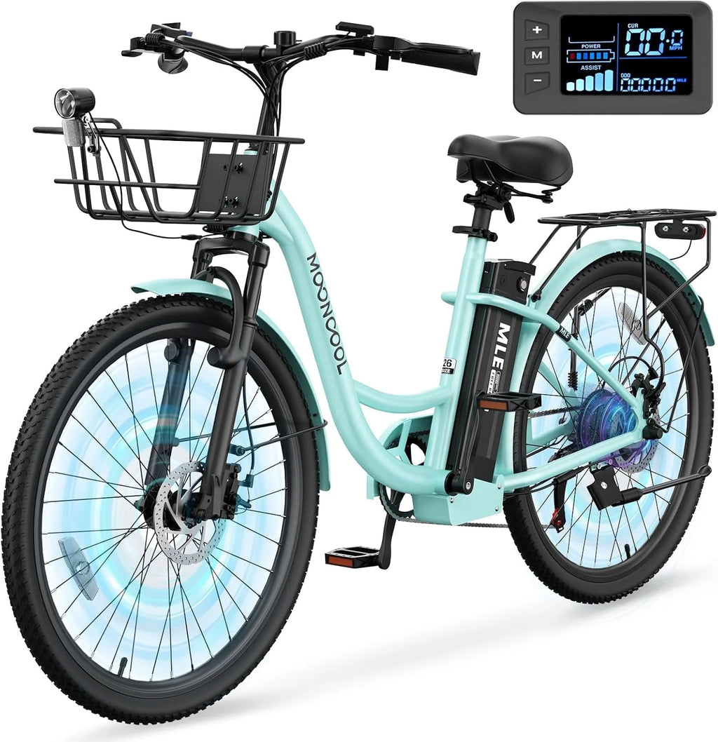 MOONCOOL Electric Bicycle for Adults 350W , 7-Speed Ebike with 36V 10.4Ah Removable Battery 40 Miles Range , 20 mph Electric Commuter Bike for Women Men, Certified to UL 2849 by SGS