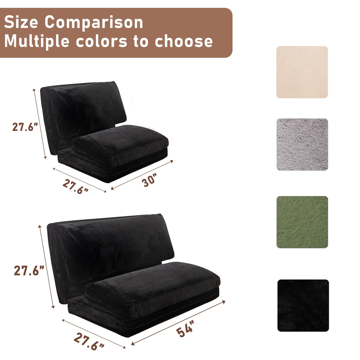 Folding Sofa Bed,Extra Thick and Long Fluffy 4 Position Convertible Flip Lounge Chair,Foam Filling Folding Matress Sofa Bean Bag with Washable Cover,Grey,39x95 Inch