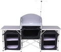 C Camping Kitchen Table, Folding Table, Upgrade Light Stand and Windshield Cooking Station & 3 Organizers, Carry Bag for Outdoor, Beach, BBQ, Picnic, Cooking, Indoor, Office