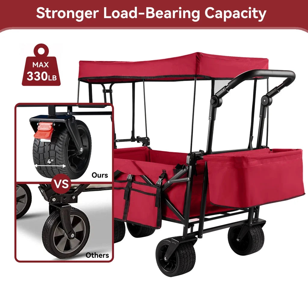 VECUKTY Collapsible Garden Wagon Cart with Removable Canopy Black