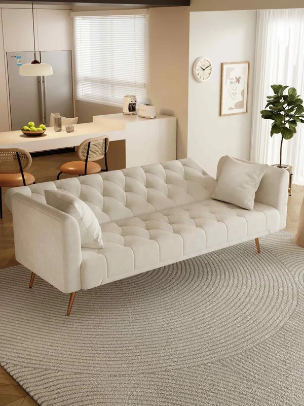 FFH Modern Corduroy Futon Sofa Bed with Adjustable Backrest,Convertible Loveseat Sleeper,Soft Couch with Drop-Down Table and Cup Holder for Living room,Pink