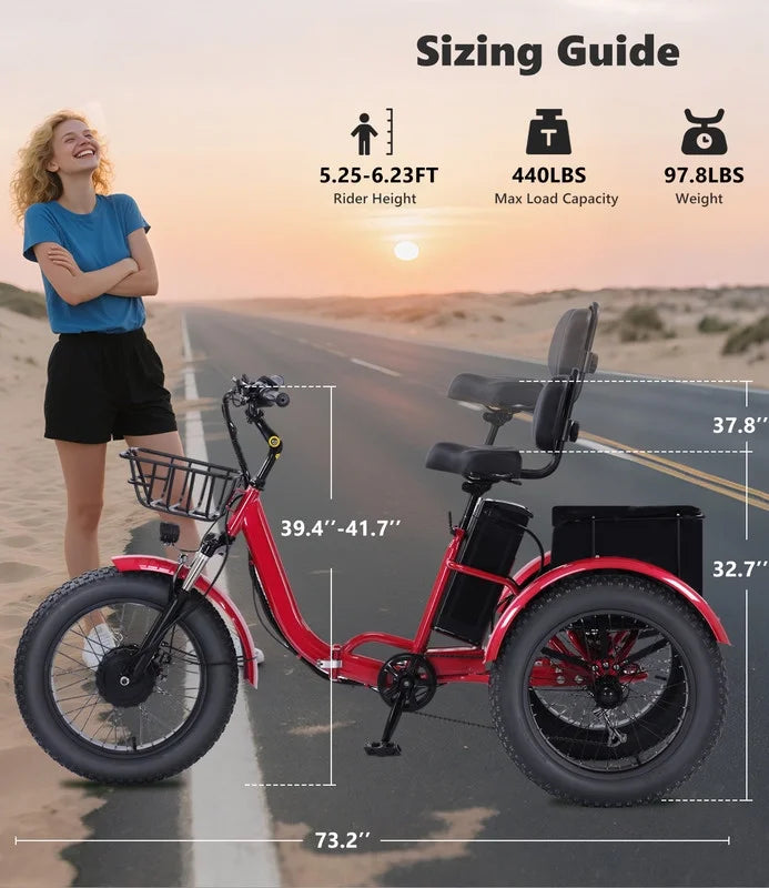 YEBEI Electric Tricycle for Adults Folding E-Trike Motorized Tricycle Electric 3 Wheels Trike Powerful 500W Motor Electric Tricycle 48V15AH Lithium Battery Max 20MPH 20*4.0 Fat Tire Orange