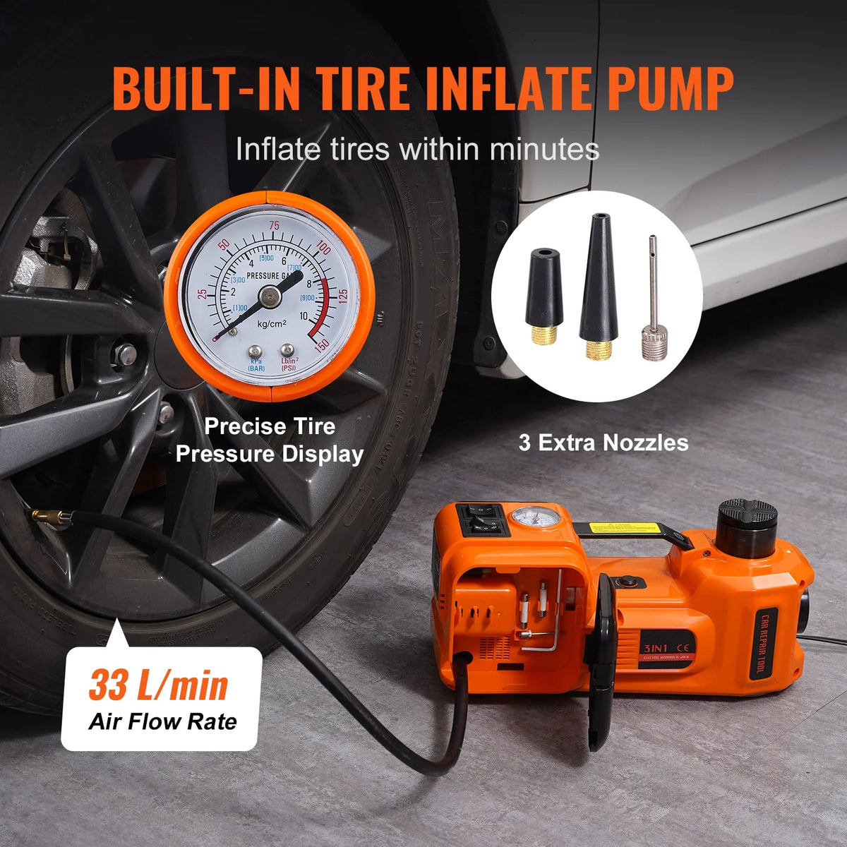 KFFKFF Electric Car Jack,5 Ton/11023 LBS Hydraulic Lifting Device with Electric Torque Wrench,Integrated Air Pump,and LED Illumination for SUV MPV Sedan Truck Tire Replacement Garage Maintenance