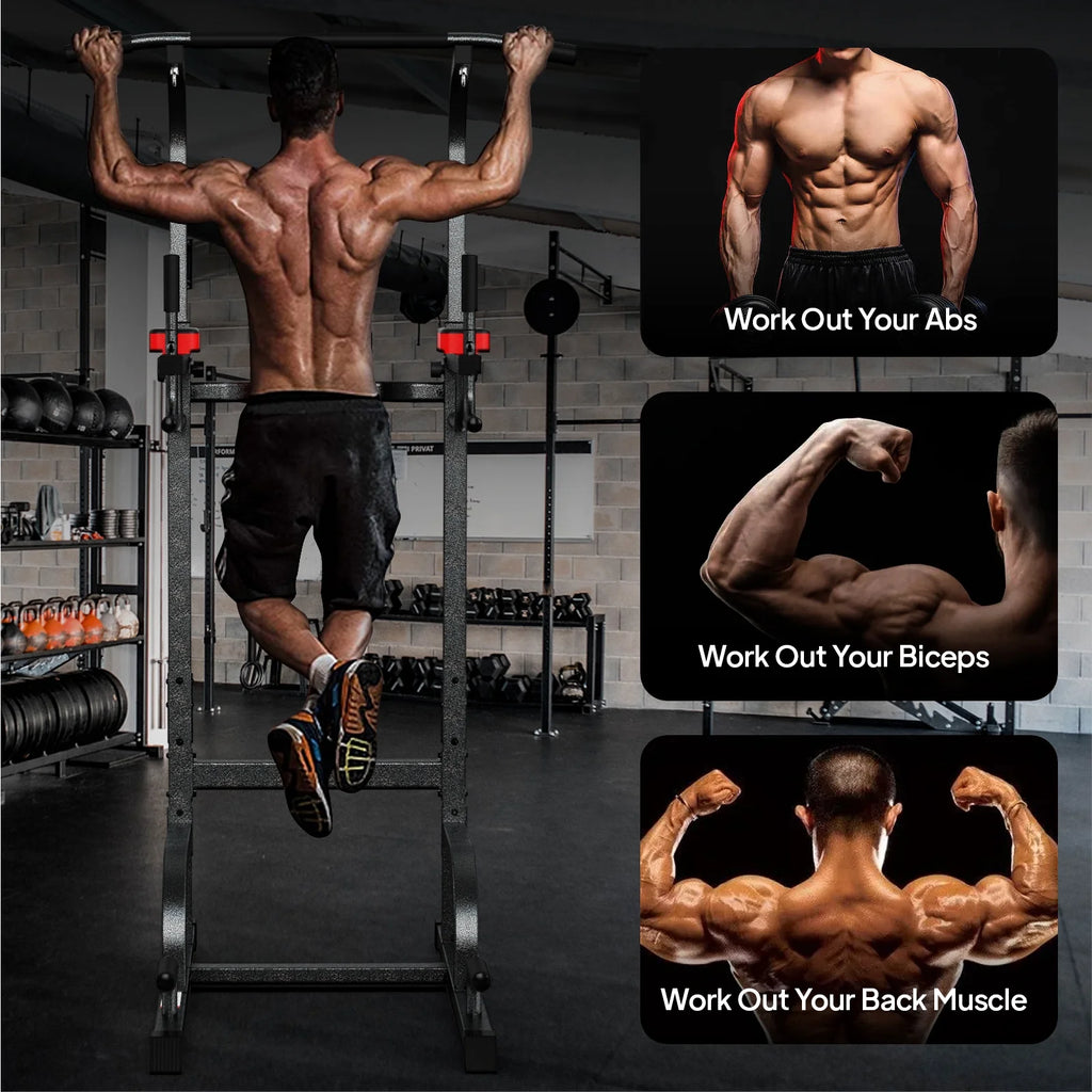 LNOW Multifunction Power Tower Pull up Bar Dip Station Power Rack with Adjustable Backrest for Home Gym Strength Training Workout Equipment Max Weight 480lbs