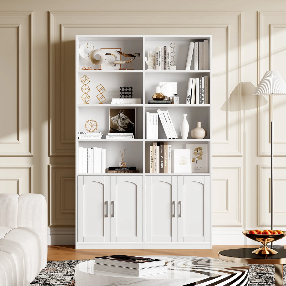 Homfa 73 Tall Bookcases with Doors, 8 Cubes 6-Tier Double Row Bookshelf, White Bookcase for Living Room Home Office