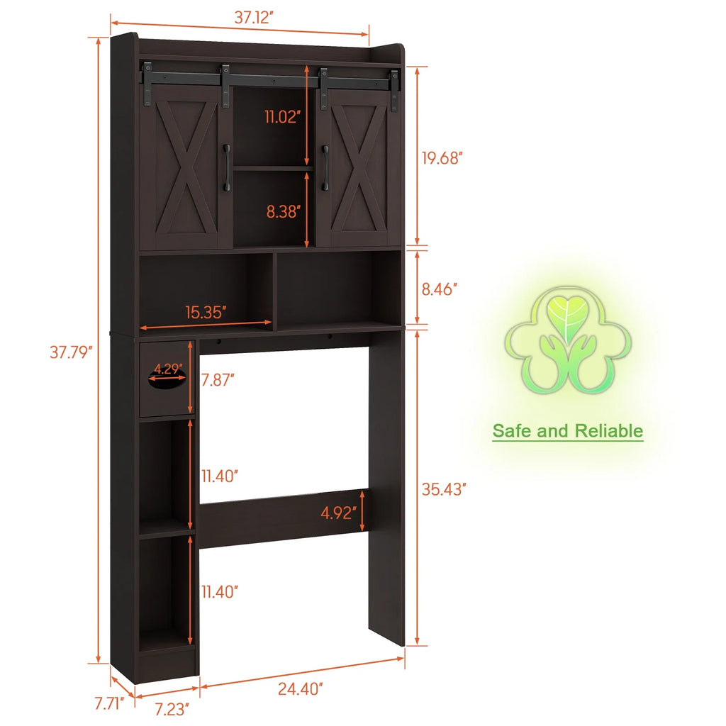 Over The Toilet Storage Cabinet, Farmhouse Storage Cabinet Over Toilet with Sliding Doors Home Space-Saving Toilet Rack, for Bathroom, Restroom, Laundry