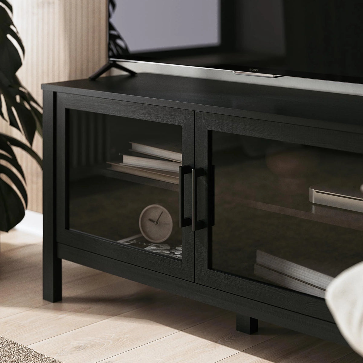 Mainstays Glass Door TV Stand for TVs up to 55", Spring Pine