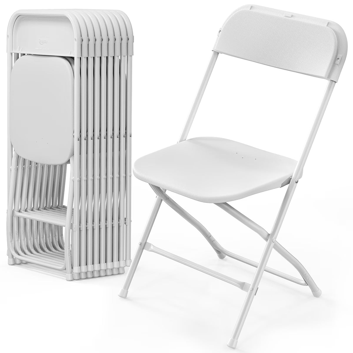 JOYMOR 10 Pack White Plastic Folding Chair, Indoor Outdoor Stackable Seat