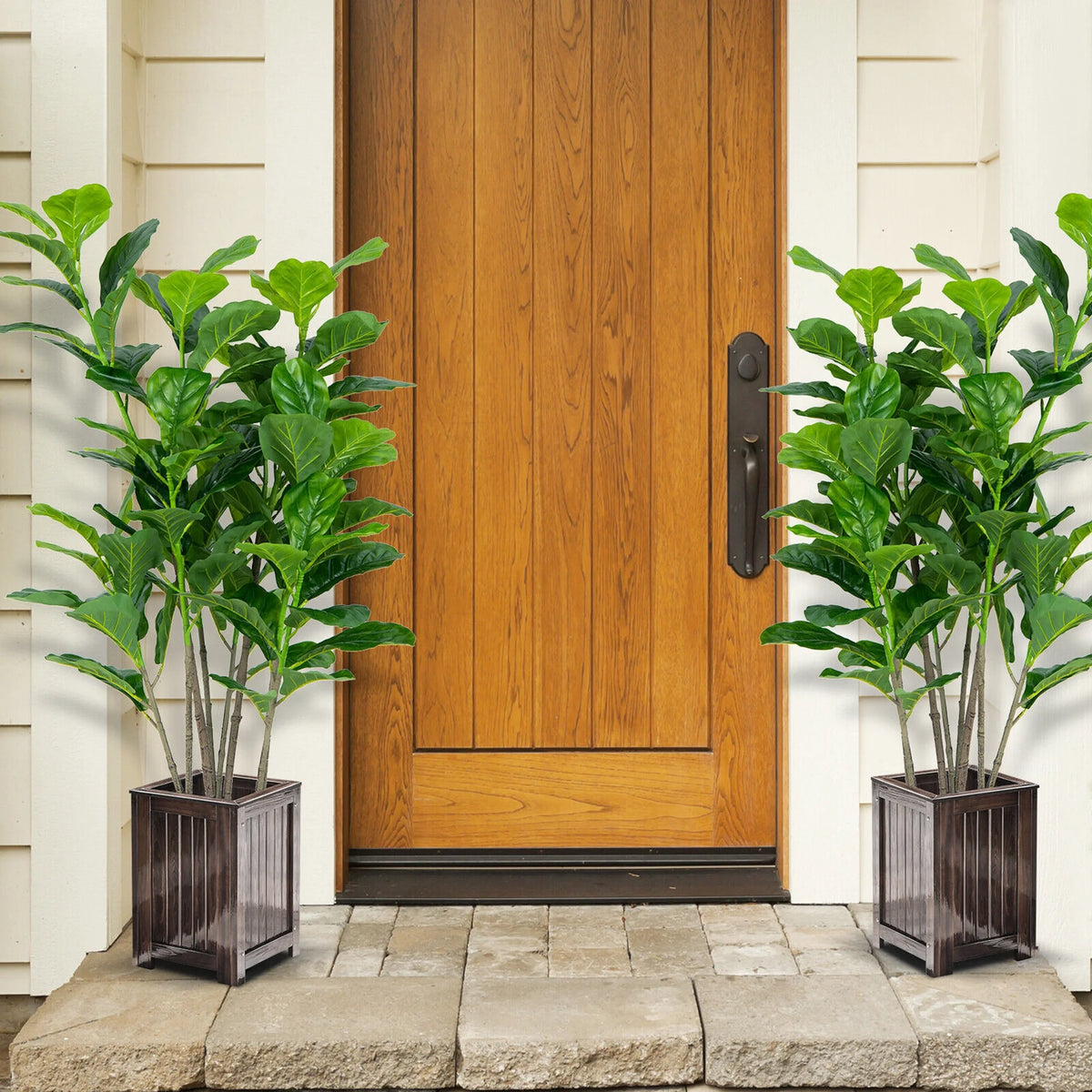 Gymax 51''Artificial Tree 2-Pack Artificial Fiddle Leaf Fig Tree for Indoor Outdoor