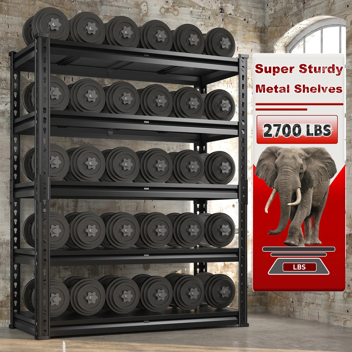 REIBII 3000 LBS Heavy Duty Storage Shelf for Garage Storage 72" Adjustable Metal Shelving Rack
