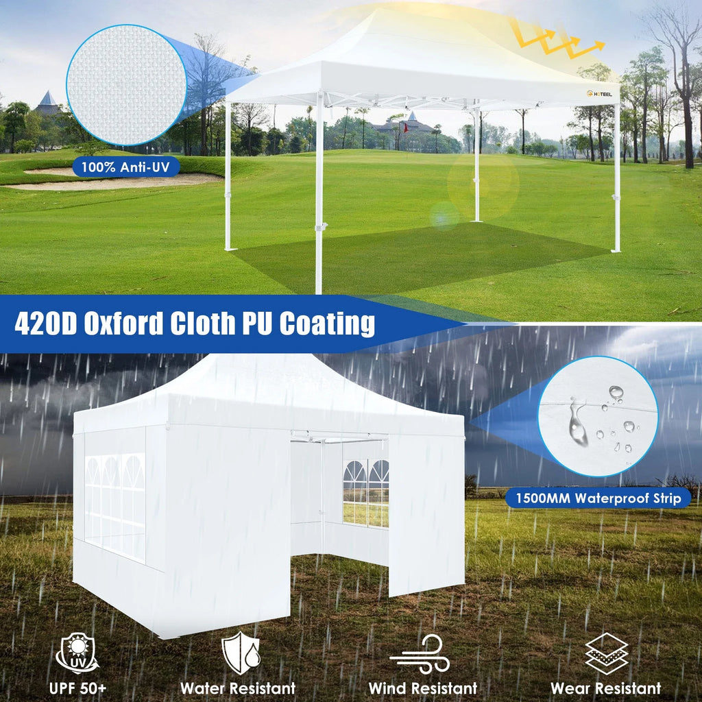HOTEEL 10x15 Heavy Duty Canopy Tent - Commercial Pop Up with UV50+, Thick Hexagonal Frame, 4 Sidewalls, Anti-Pooling Design & Roller Bag (Black)