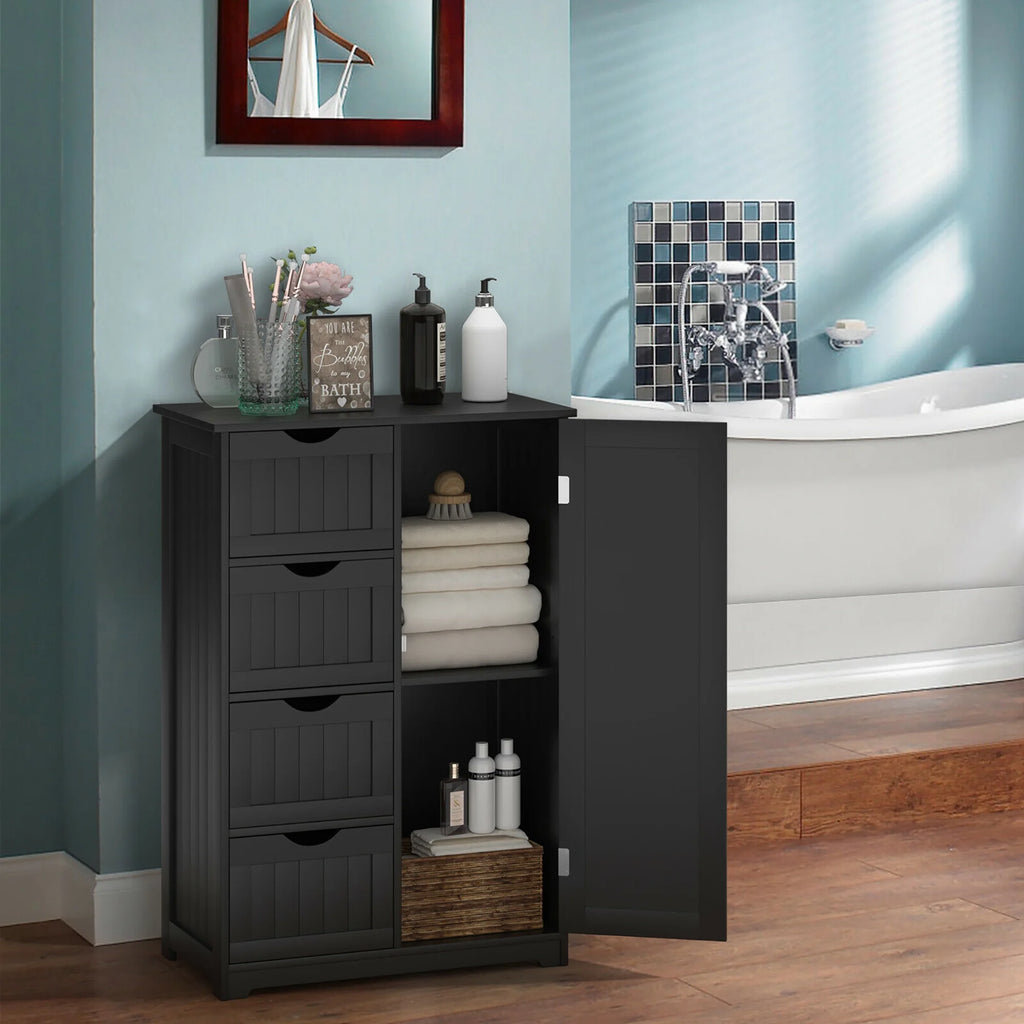 Bathroom Storage Wooden 4 Drawer Cabinet Cupboard 2 Shelves Free Standing White
