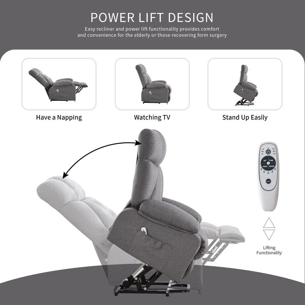 JONPONY Power Lift Recliner Chair Recliners for Elderly with Heat and Massage Recliner Chair for Living Room with Infinite Position and Side Pocket,USB Charge Port,Brown