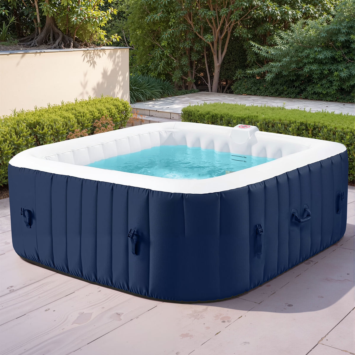 4-6 Person Outdoor Portable Inflatable Heated Hot Tub with 130 Bubble Jets, Square Inflatable Heated Pool Spa with Insulated Cover, Insulated Cover and Carry Bag, Blue