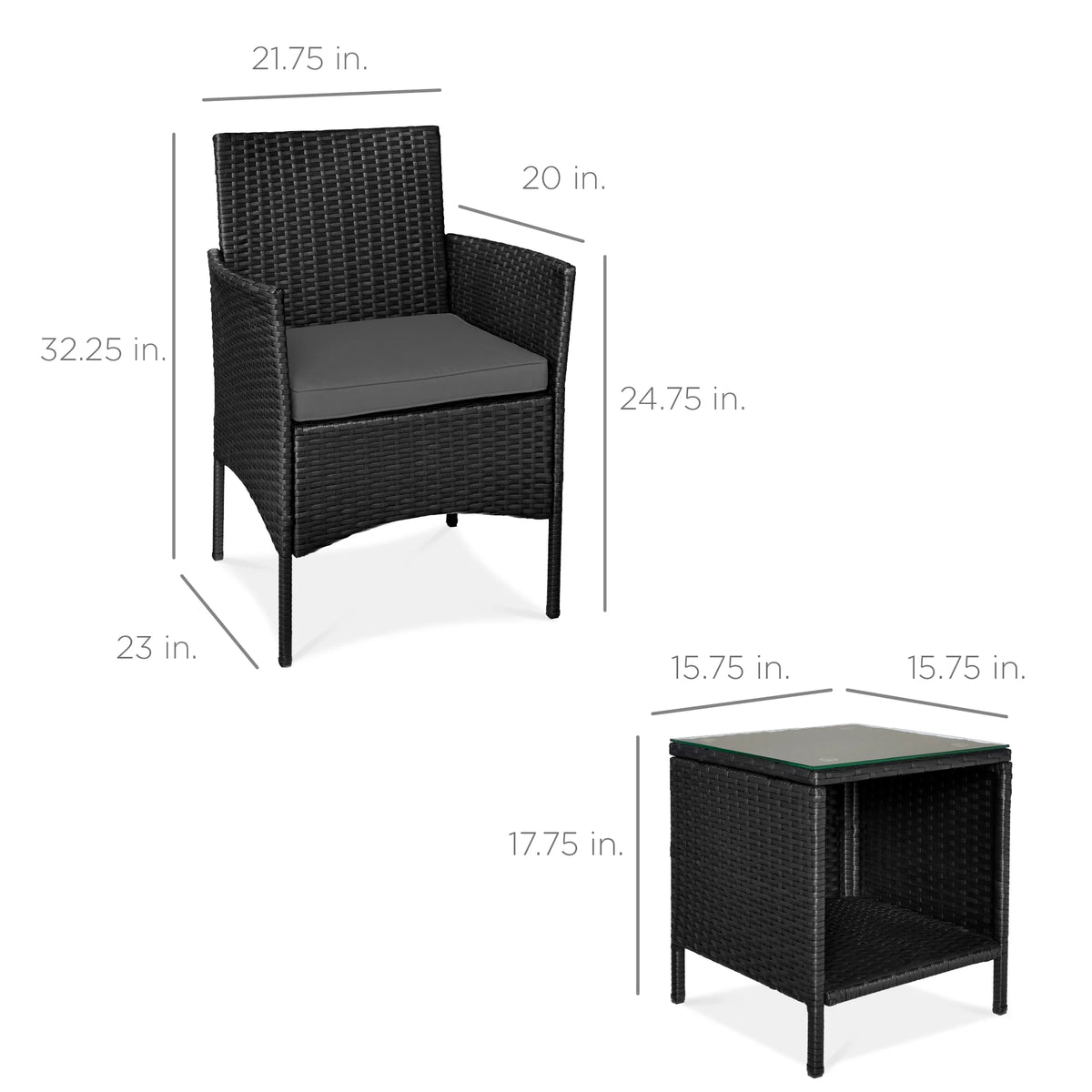 Best Choice Products 3-Piece Outdoor Wicker Conversation Patio Bistro Set, w/ 2 Chairs, Table - Gray/Navy