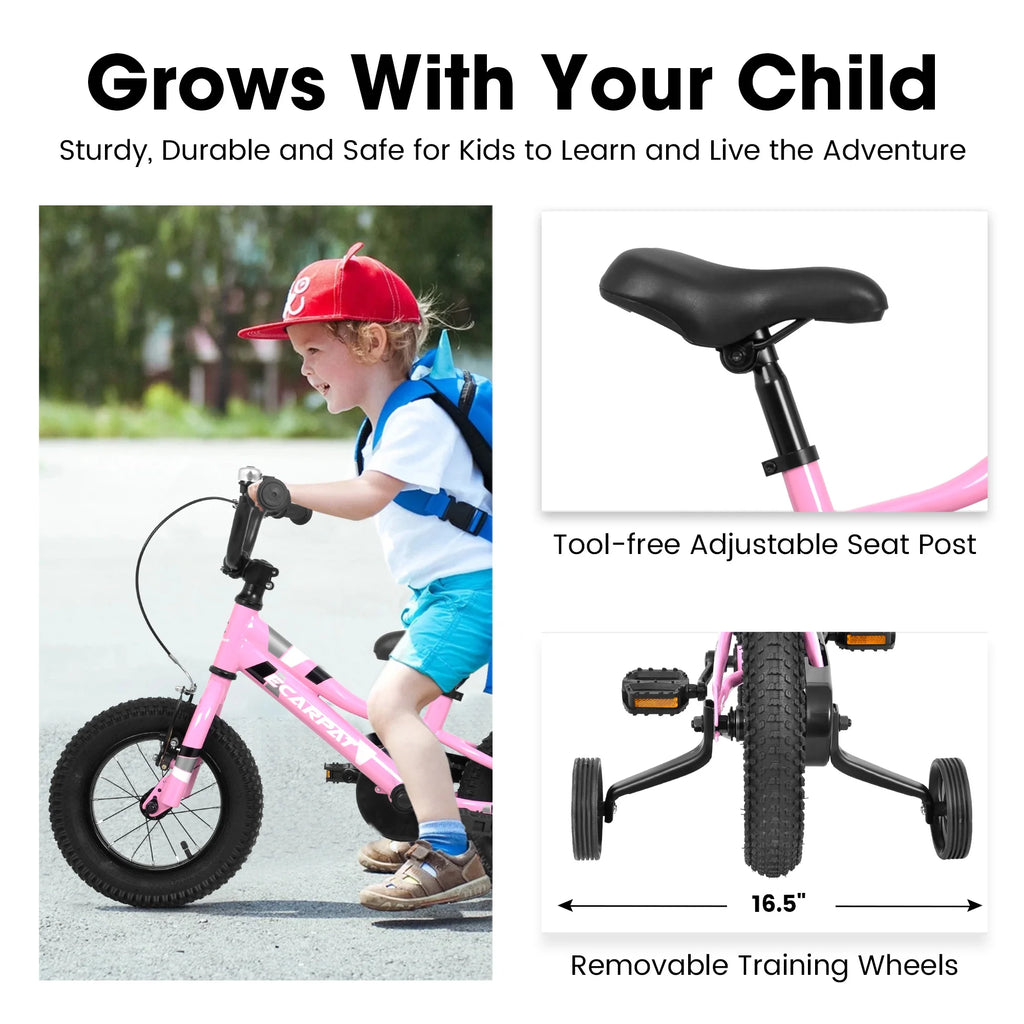 iRerts Kids Bike with Training Wheels, 18 Inch Boys Girls Bike for Kids Ages 4-9 Years Old, Children Bicycle with Front V Brake, Rear Holding Brake, Red