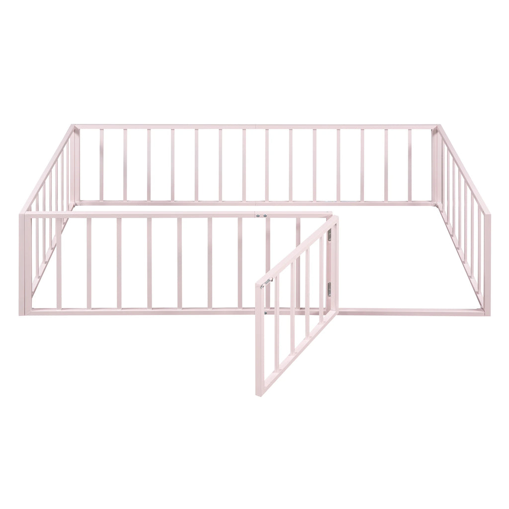 Bellemave Full Size Bed Frame, Full Montessori Bed with Safety Guardrails and Detachable Fence, Wood Full Daybed Frame, Low Profile & Rounded Corners Design, Natural