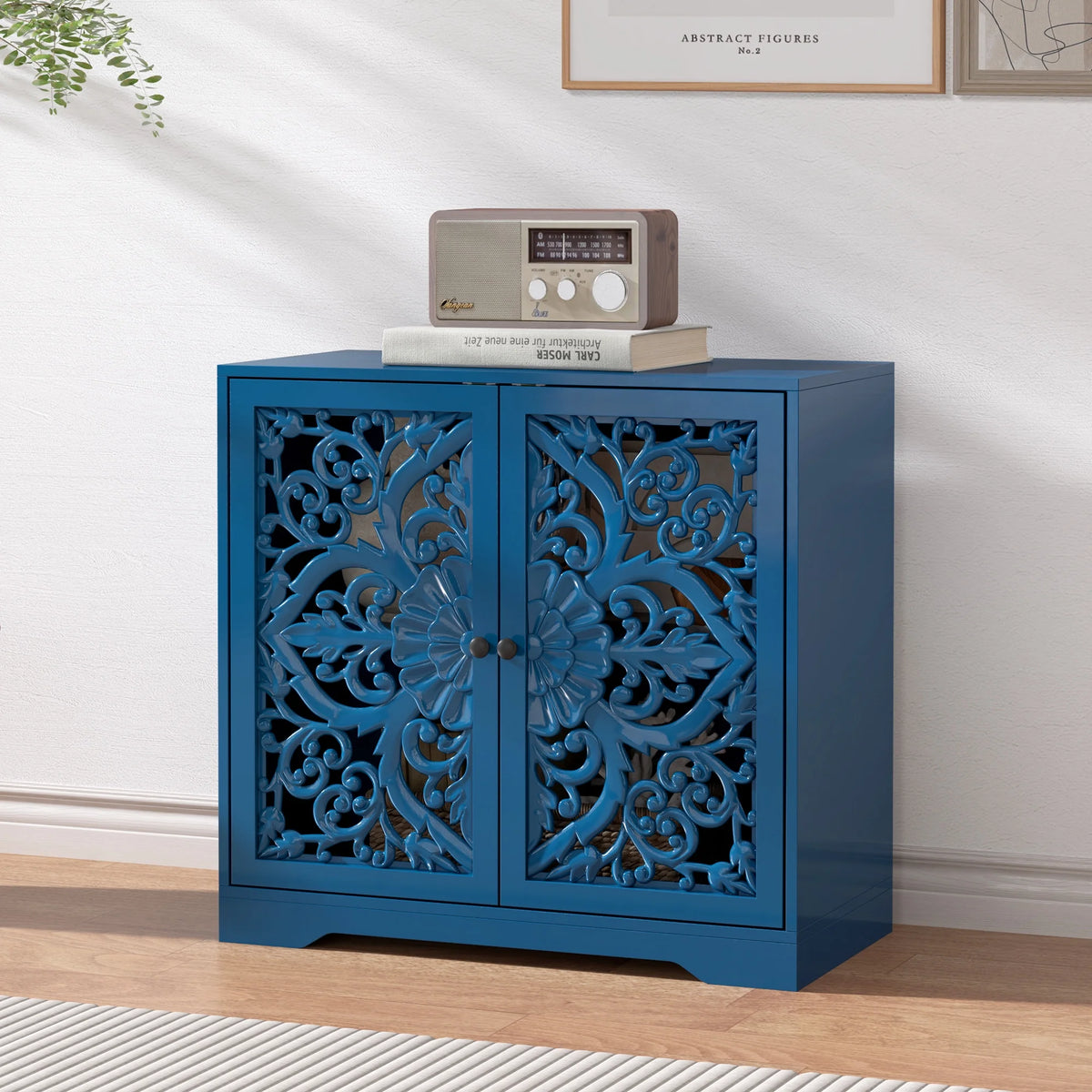 Accent Cabinet with Hollow Carved Door for Entryway Hallway, Blue Sideboard Buffet Cabinet, Storage Cabinet for Living Room