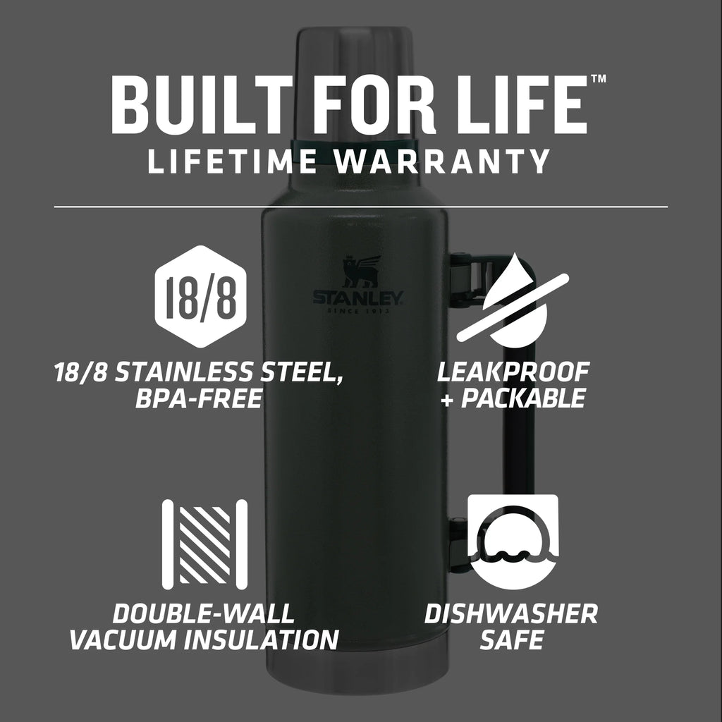 Stanley Classic Vacuum Insulated Stainless Steel Bottle, 2 qt