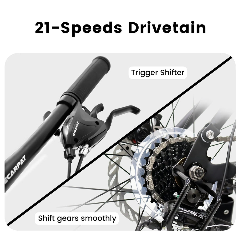 Outdoor Bike A2660 26 Inch Mountain Bike, 21-Speed Disc Brakes, Durable Frame, Front, Rear Dual-Shock Absorption, Unisex for Commuting, Travel, School, Mountain and City Road Cycling,Mountain Bike fo