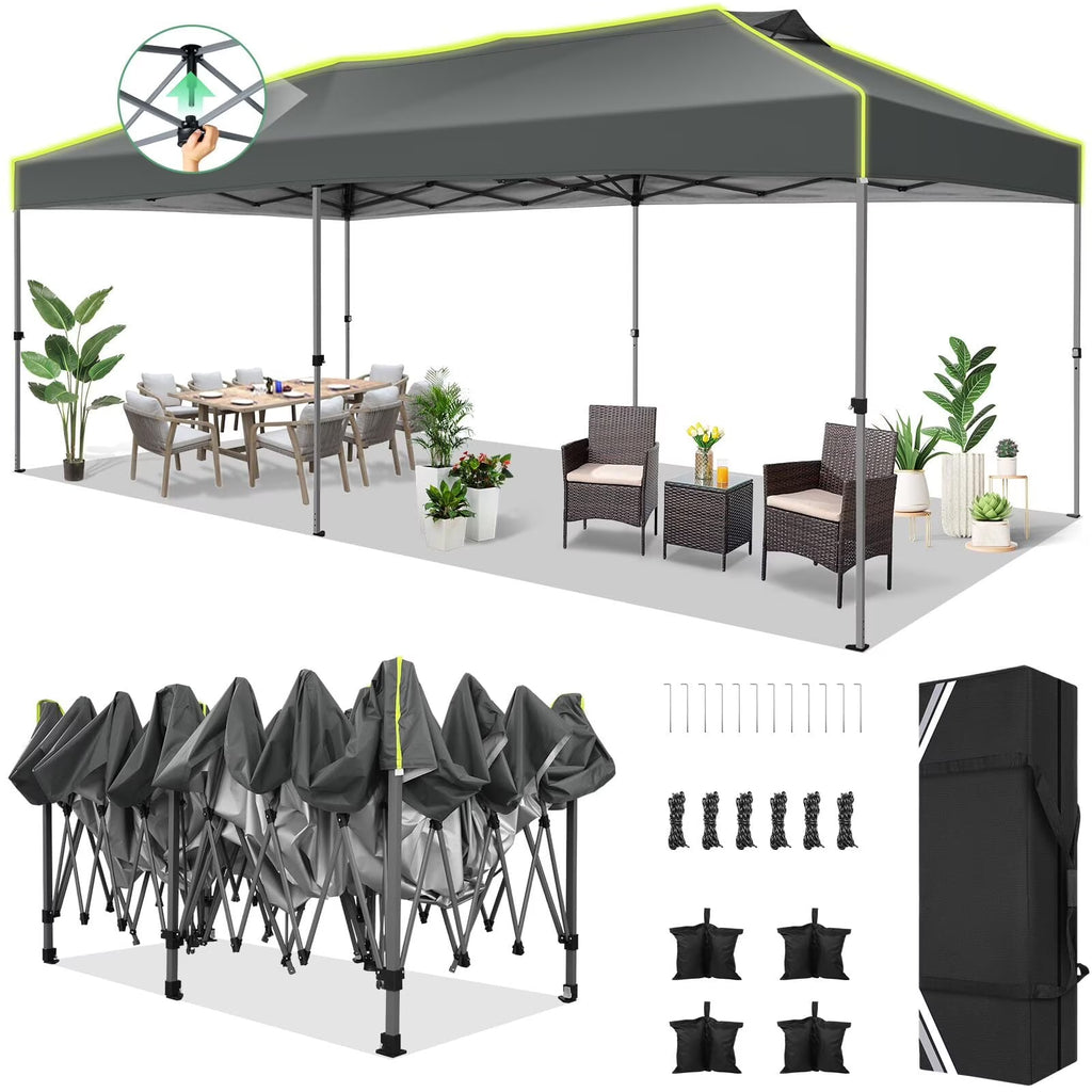 Hoteel Canopy 10x10 Pop Up Canopy Tent 1-Button Push Easy up Outdoor Canopy Instant Portable Commercial Shelter Waterproof UPF50+ Gazebo with Reflective Strip, Air Vent & 4 Sandbags, Black