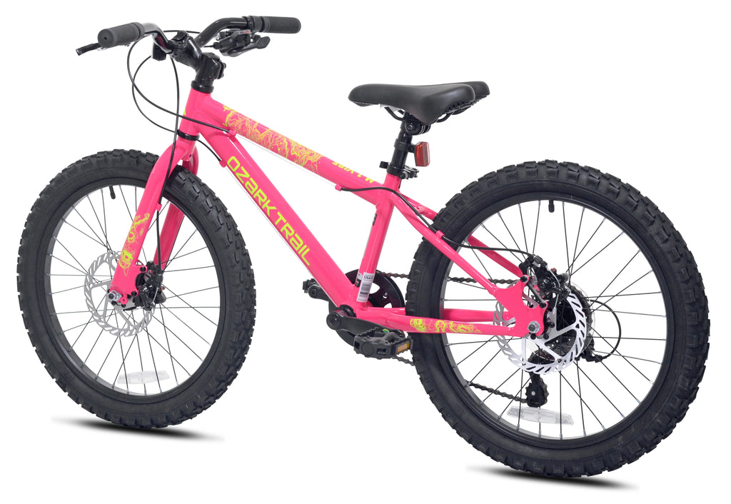20" Ozark Trail Vibe Mountain Bike, 7 Speed, Fits Rider 3'11"-4'4", Pink, Child/Tween/Teen, Unisex