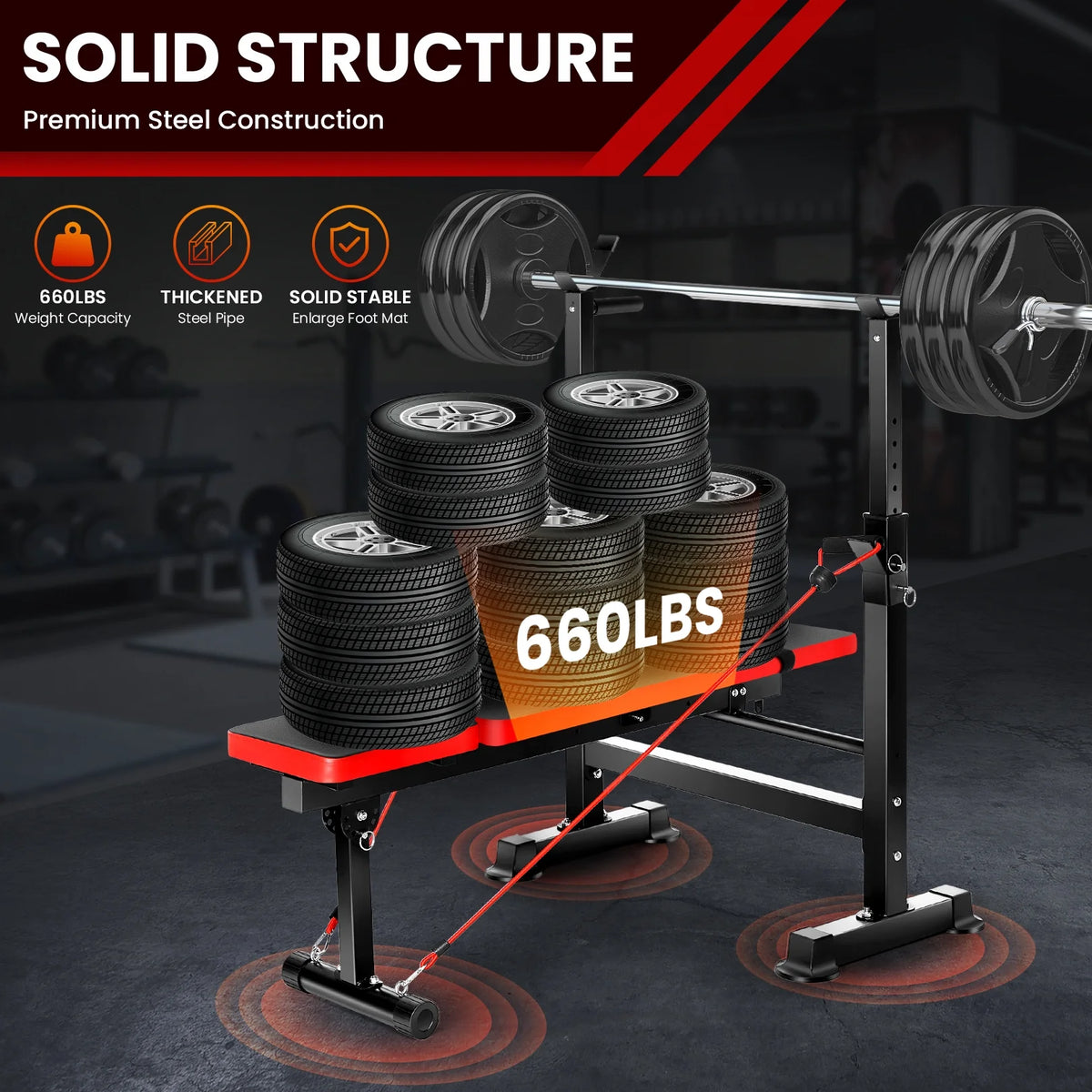 VIBESPARK Adjustable Weight Bench 600lbs 5-in-1 Foldable Workout Bench Set with Barbell Rack Leg Developer Preacher Curl Rack Dumbbell Fly Attachment, Multi-Function Strength Training Bench Press