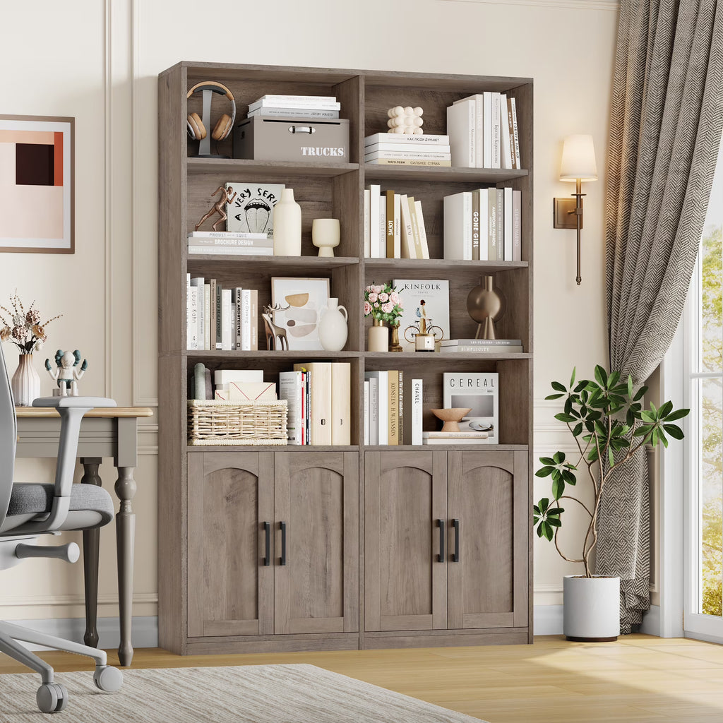 Homfa 73 Tall Bookcases with Doors, 8 Cubes 6-Tier Double Row Bookshelf, White Bookcase for Living Room Home Office
