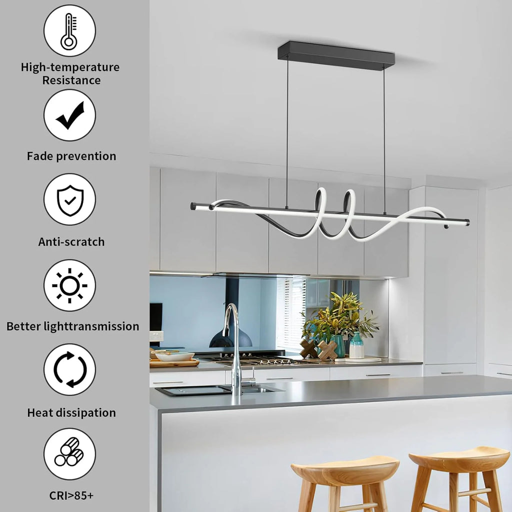 Modern Led Chandelier Dimmable Desk Linear Pendant Light with Remote Control Dimmable 3 Color Mode & Brightness Ceiling Lamp Dining Light Fixture for Kitchen Dining Room 39inch Black