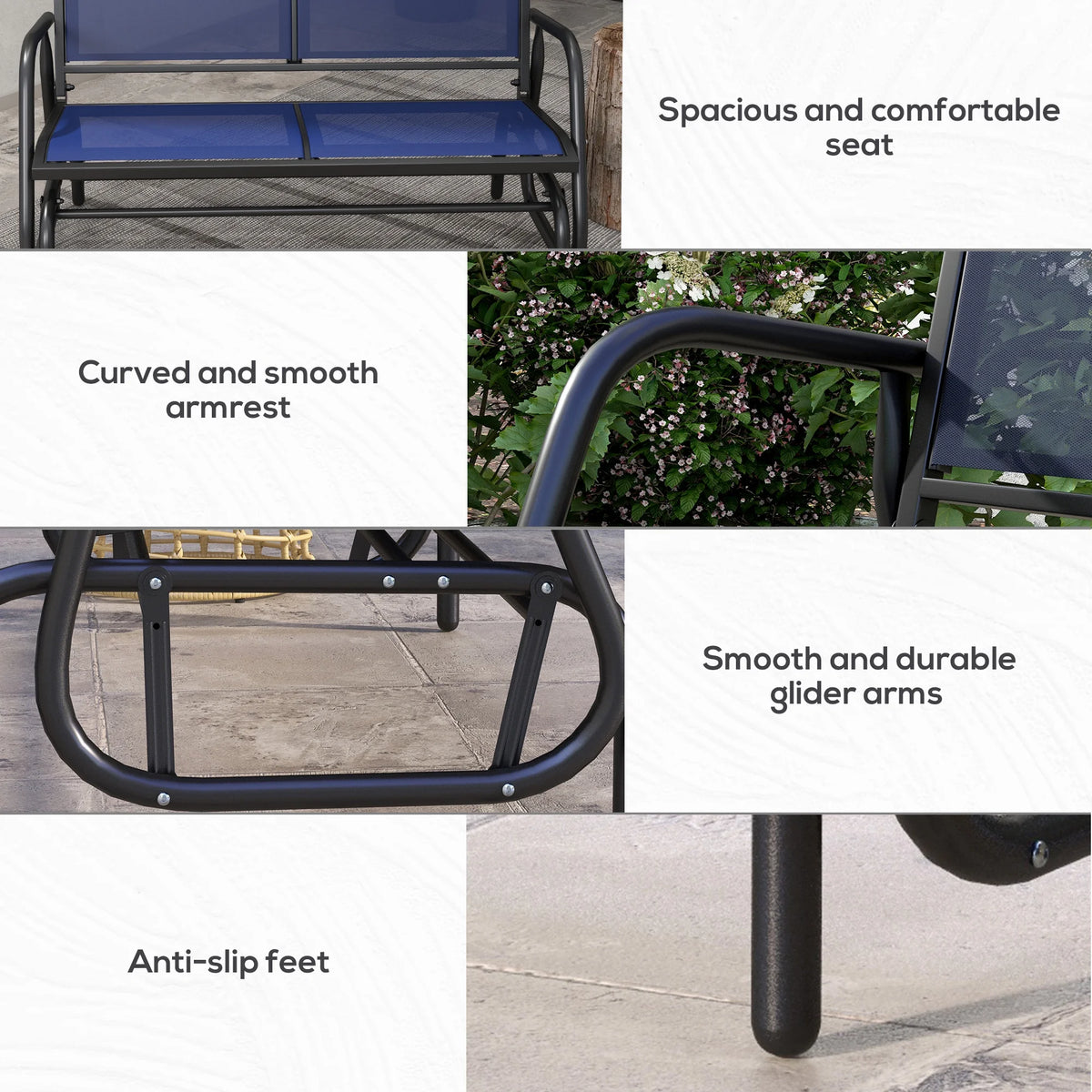 Outsunny 2-Person Outdoor Glider Bench, Patio Double Swing Rocking Chair Loveseat w/Powder Coated Steel Frame for Backyard Garden Porch, Black