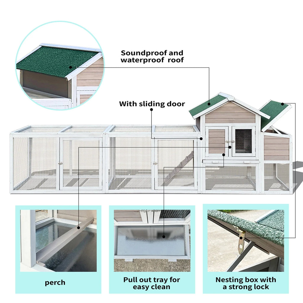 79.5 " Outdoor Poultry Cage, Large Wooden Bunny Cage Chicken Coop Hen House with 2 Runs, 2 Tier Waterproof Poultry Pen Enclosure for Rabbit Chicken Duck Small Animals