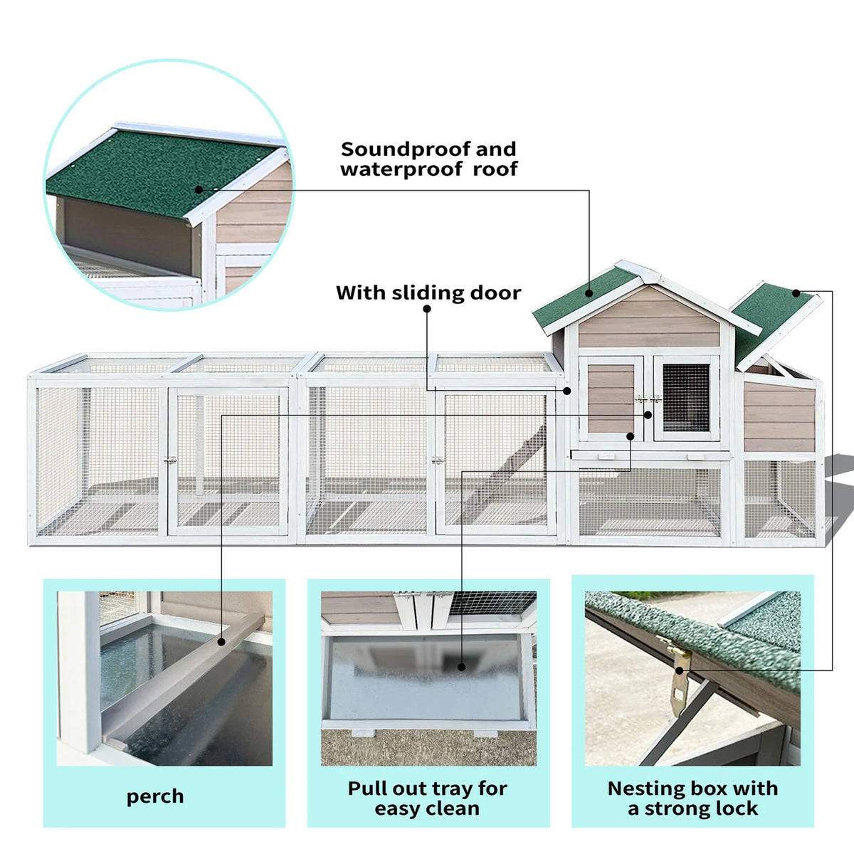 79.5 " Outdoor Poultry Cage, Large Wooden Bunny Cage Chicken Coop Hen House with 2 Runs, 2 Tier Waterproof Poultry Pen Enclosure for Rabbit Chicken Duck Small Animals