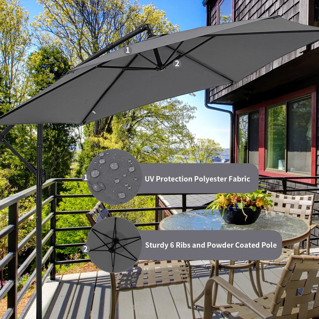 Autlaycil 10 ft Cantilever Offset Outdoor Patio Umbrella with Base Stand Rotate and Tilt, Blue