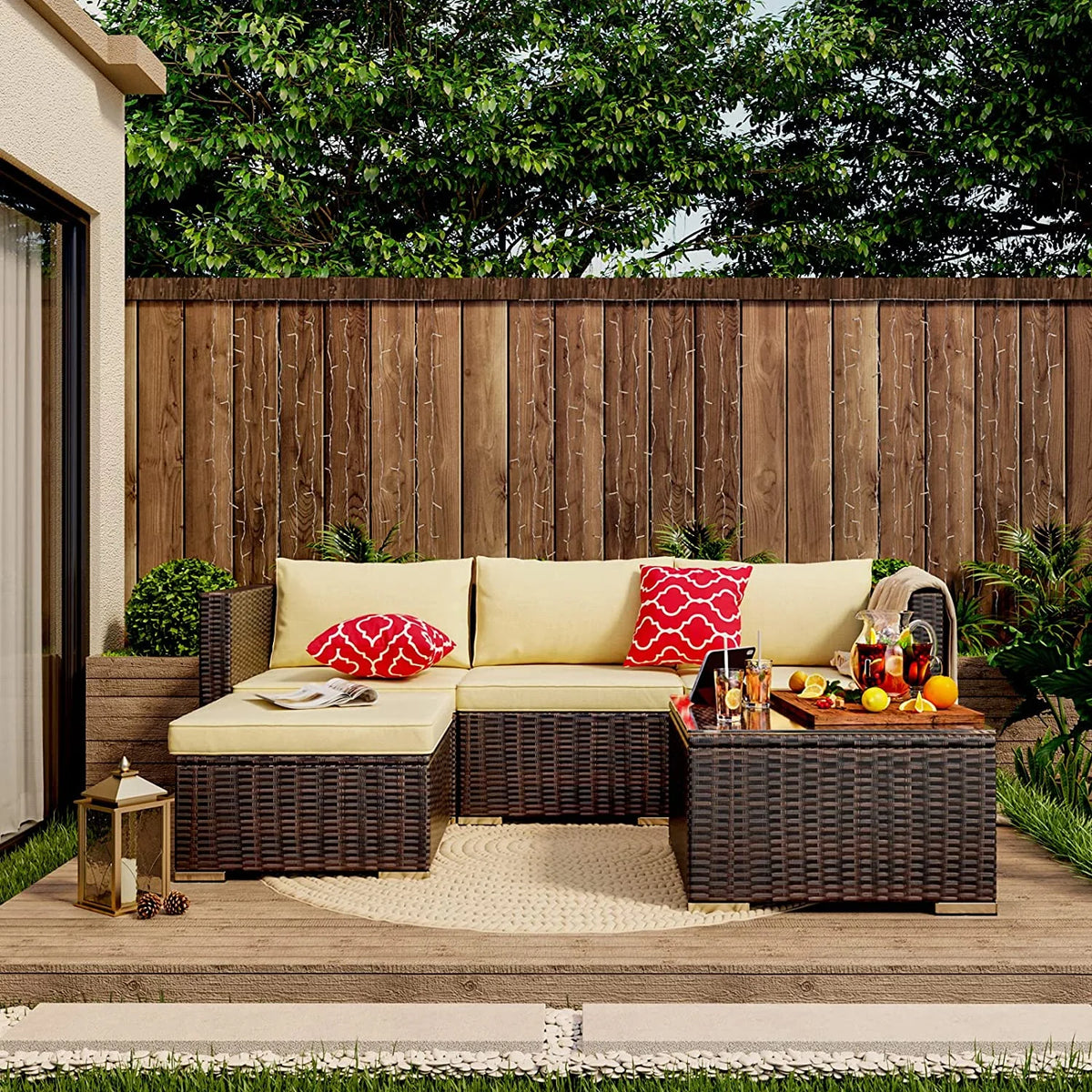 Aiho 7-Piece Rattan Patio Furniture Set , Outdoor Sectional Furniture Set for Patio, Garden, Backyard, Grey