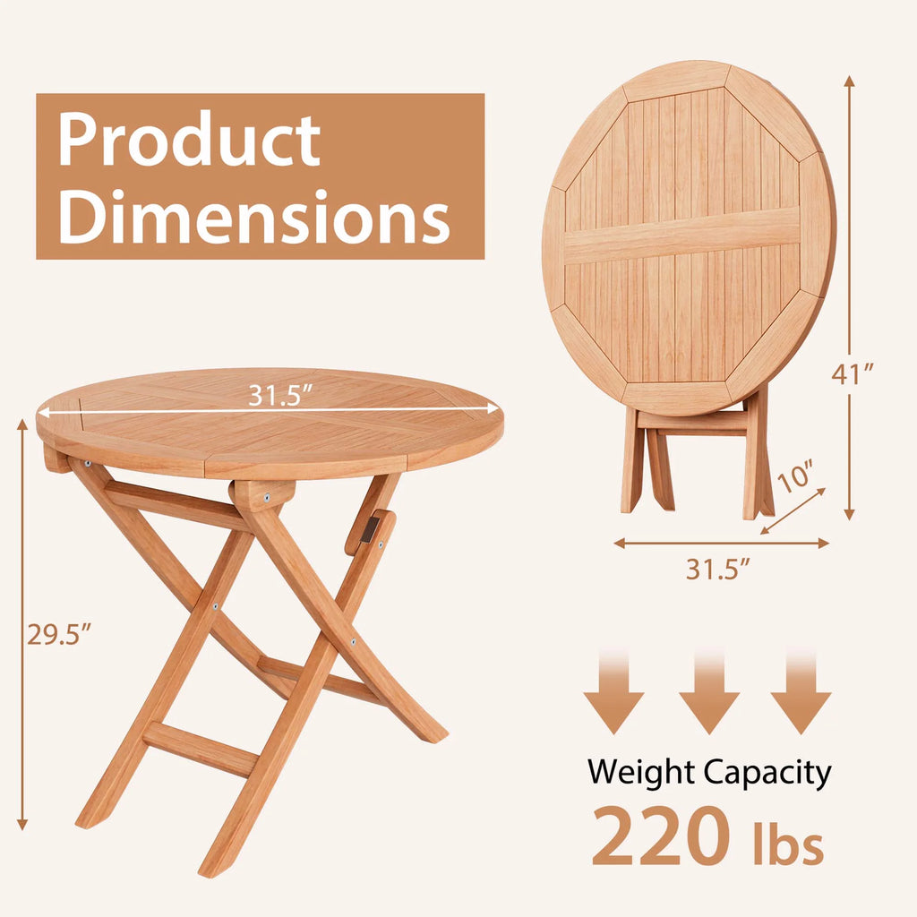 Costway 3pcs Patio Outdoor  Indonesia Teak Wood Bistro Dining Set Folding Chair & Table Slatted
