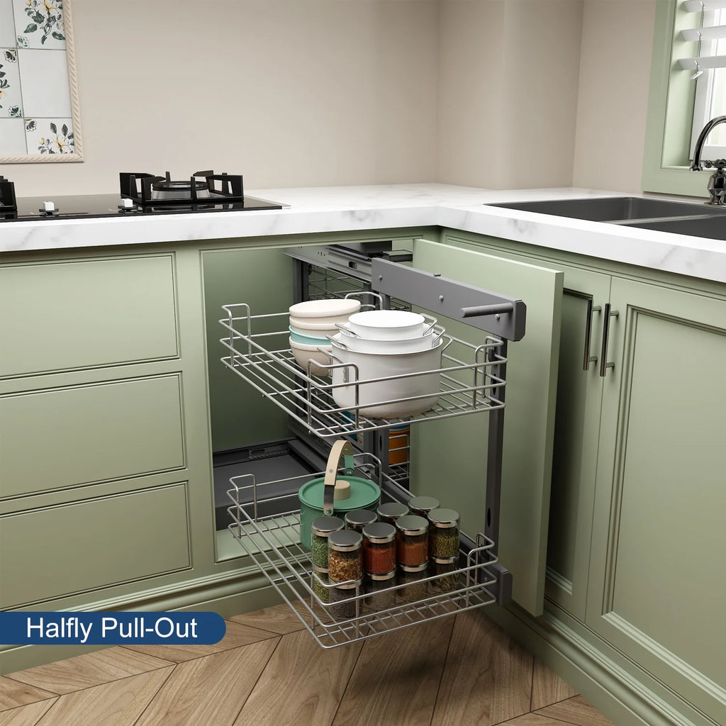 VADANIA Blind Corner Pull Out Cabinet Organizer for 32" Cabinet, Soft Close, Min Opening 14", 2-tier